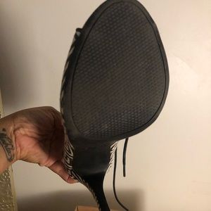 Black and while pattern lace up booties